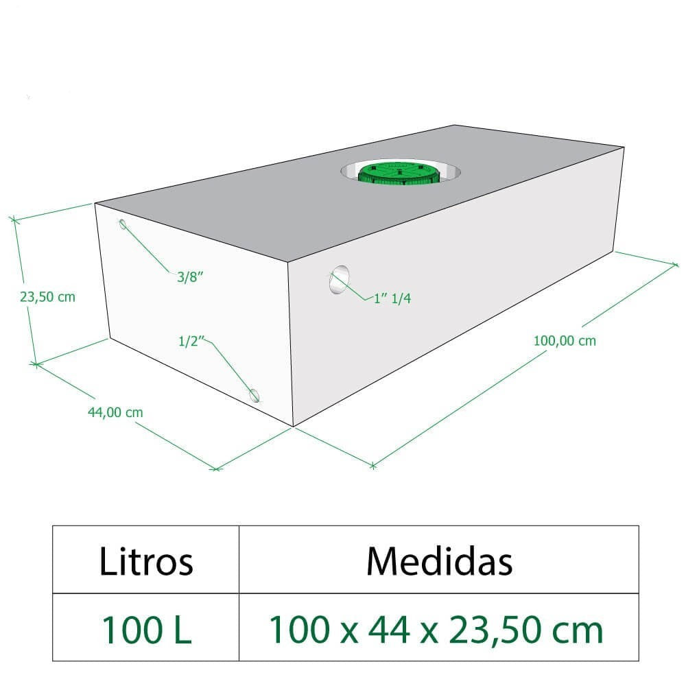 Depósito de água de 100 litros - 100x44x23 cm