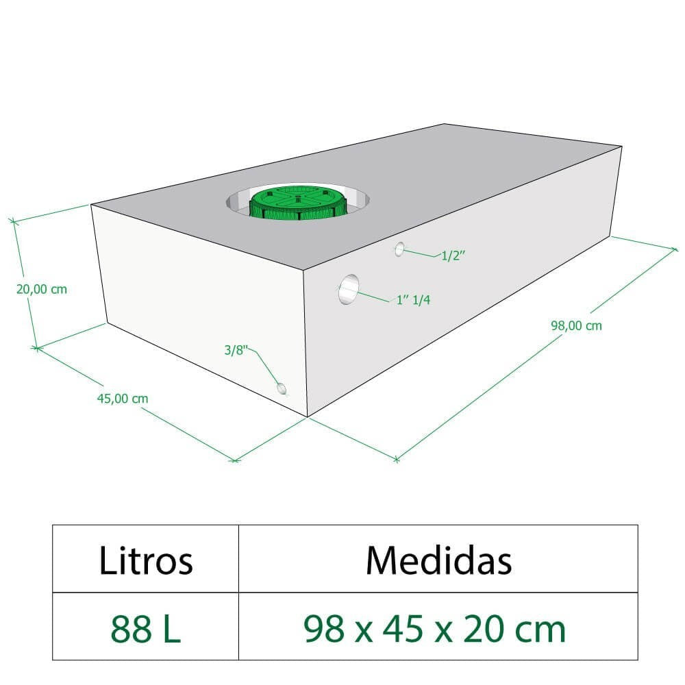 Depósito de água de 88 litros - 98x45x20 cm