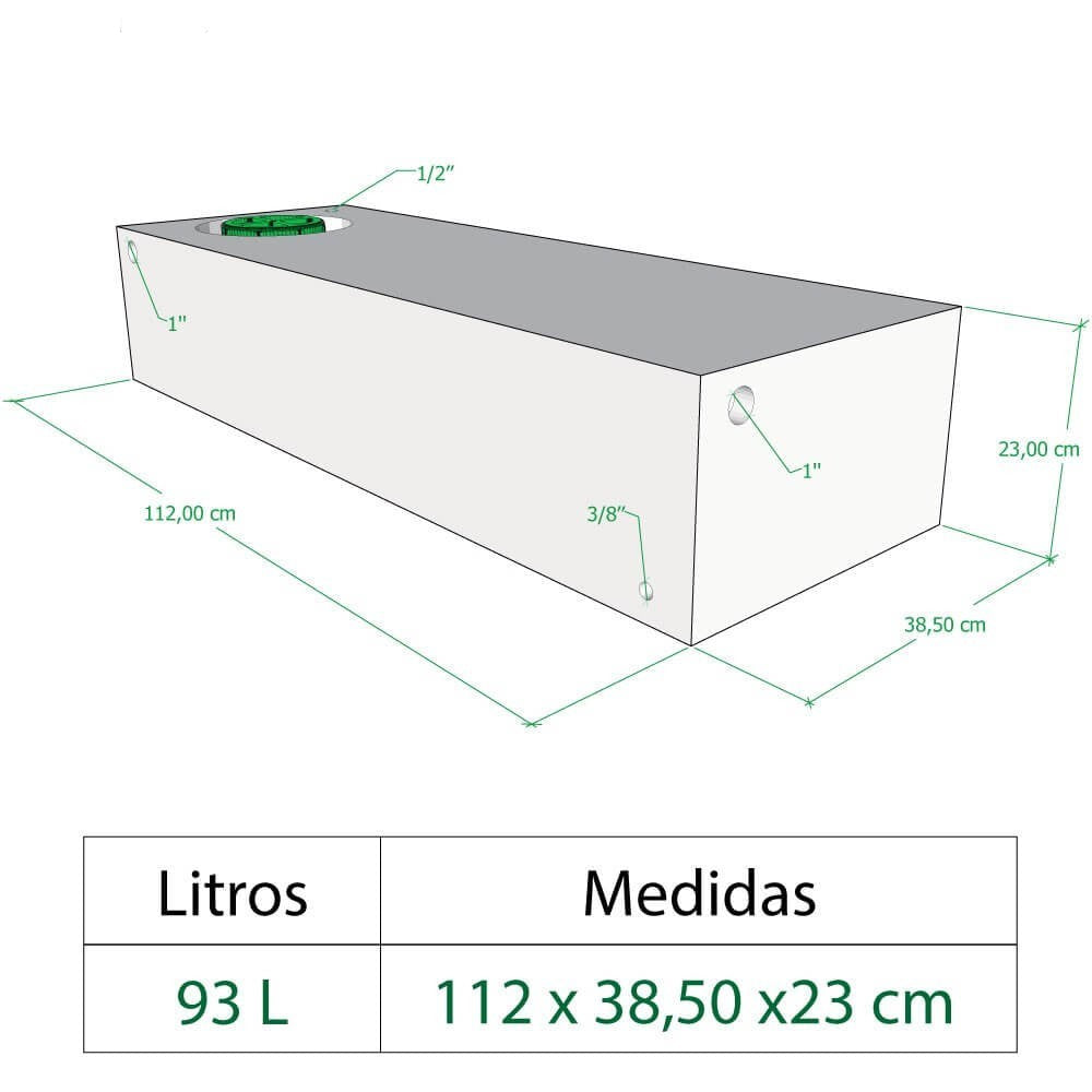 Depósito de água de 93 litros - 112x39x22 cm