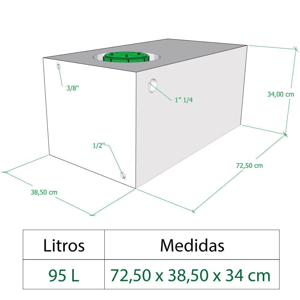 Depósito de água de 95 litros - 73x39x34 cm