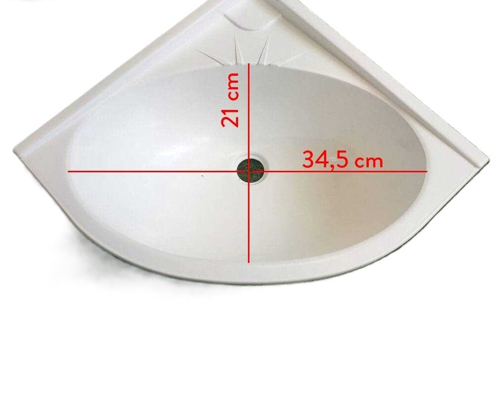 Lavatório de esquina oval branco - 33,5 x 33,5 x 15 cm